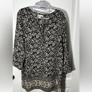 Lila Rose Polyester Paisley Black and White Dress Size XL